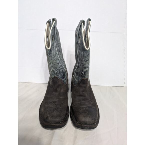 Old West BSC1884 Cowboy Boots Blue Brown Leather Square Toe Little Kids Sz 13.5 - Picture 5 of 8